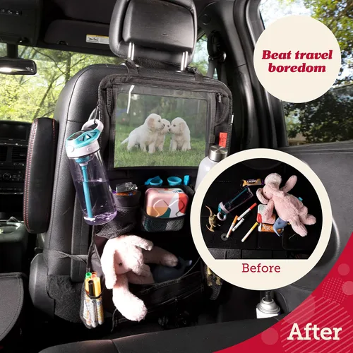 Miniatura 9 de Organizador para asiento trasero de coche Lusso Gear - Alfombrilla protectora contra los pies de los niños - 12 bolsillos grandes de almacenamiento