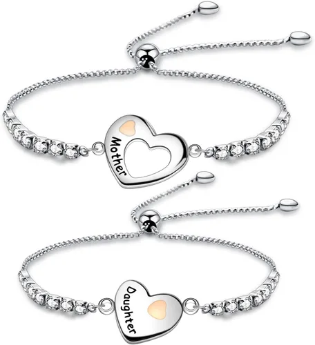 Regalos para el día de la madre, joyería para madre e hija, conjunto de pulseras de deseos a juego con corazón para mamá e hija