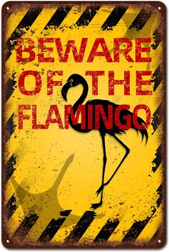 Miniatura 24 de Letrero de metal vintage con diseño de flamenco con texto en inglés "Beware of Flaming", de aluminio, divertido diseño de animales, 12 x 8 pulgadas