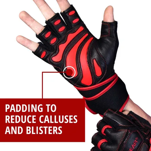Miniatura 4 de Guantes de levantamiento de pesas para gimnasio, fitness, fisicoculturismo, guantes de entrenamiento cruzado de cuero Dominator Crossfit, con correa