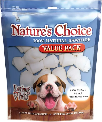 Loving Pets Nature's Choice - Huesos de cuero crudo anudados blancos para perros, de 3 a 4 pulgadas (para perros de menos de 10 libras)
