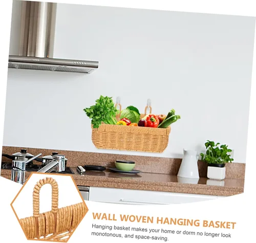 Miniatura 9 de Cesta de cebolla colgante tejida a mano, contenedor de almacenamiento de pared para despensa del hogar, cesta decorativa de almacenamiento