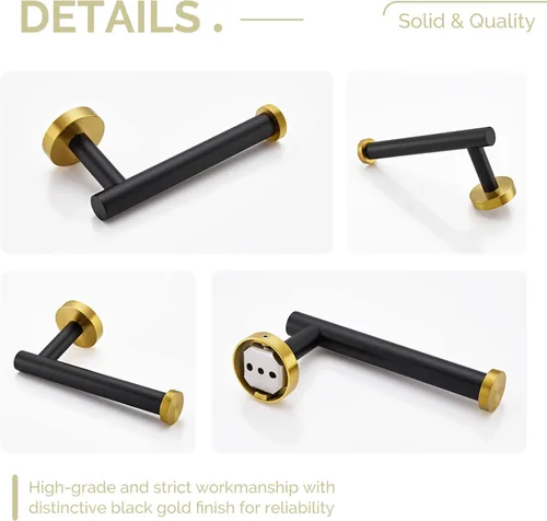 Miniatura 8 de Soporte de papel higiénico negro y dorado, colgador de papel higiénico de acero inoxidable para baño, dispensador de rollos de papel de tocador