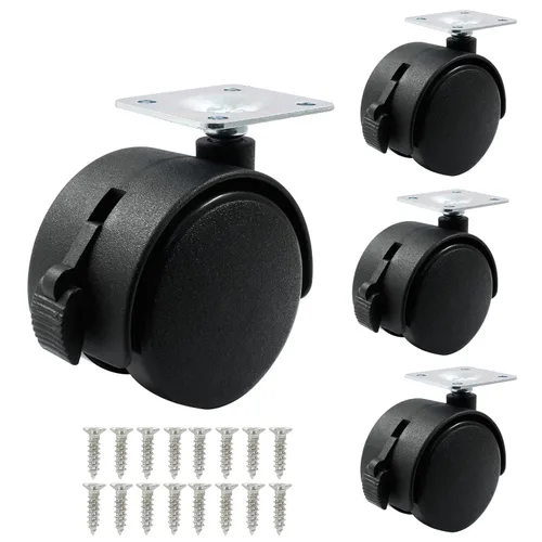Miniatura 12 de 4 piezas ruedas giratorias de 1.5 pulgadas, ruedas giratorias de placa de nailon negro con freno, ruedas giratorias de placa resistente de repuesto
