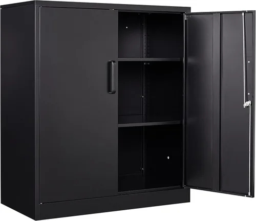 Miniatura 13 de Armario de almacenamiento de metal negro SISESOL con puertas y estantes, armario de exhibición con cerradura de 36 pulgadas con puertas de acrílico