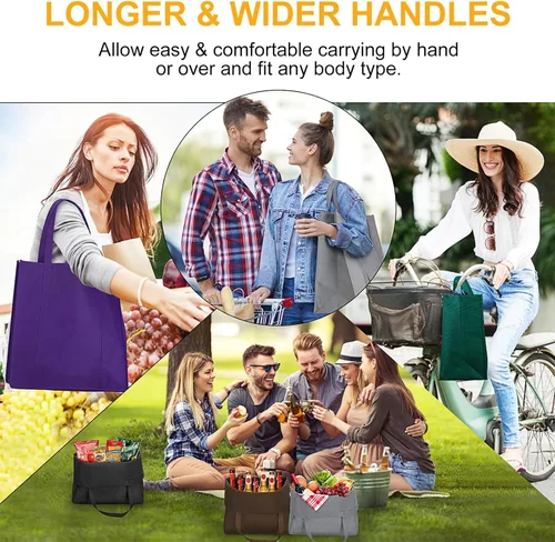 Miniatura 6 de WISELIFE Bolsas de compras reutilizables para comestibles, paquete de 10 bolsas de mano plegables grandes a granel bolsas de productos ecológicos