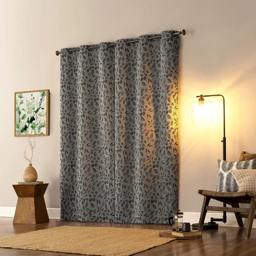 Miniatura 2 de Sun Zero Satti Panel de cortina 100% opaca con ojales bordados, perla/gris, 40 pulgadas de ancho x 84 pulgadas de largo (1 panel)