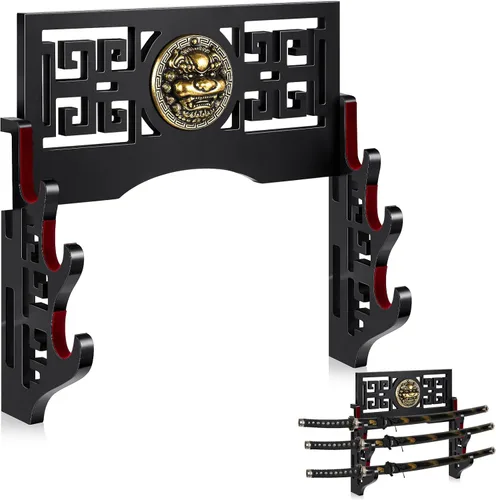 Miniatura 14 de Barydat Soporte de pared para katana, soporte para espada samurái, soporte para colgar espada japonesa Wakizashi, colección de pasatiempos