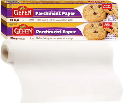 Gefen Papel pergamino genuino para hornear, (12 x 50 pies = 50 pies cuadrados) ideal para hornear sin aceite, apto para horno, antiadherente,