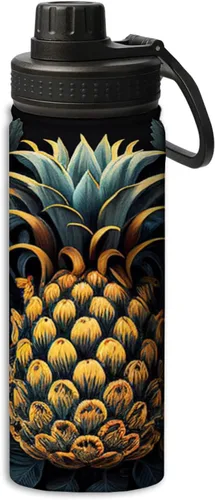 Miniatura 17 de Botella de agua deportiva a prueba de fugas con diseño de conejito junto a flores lilas, 18 onzas, de acero inoxidable duradero de doble pared