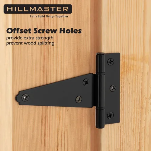 Miniatura 6 de Hillmaster Bisagras de puerta de cobertizo resistentes con correa en T de 4 pulgadas, bisagra en T negra para cercas de madera, persiana, ventana