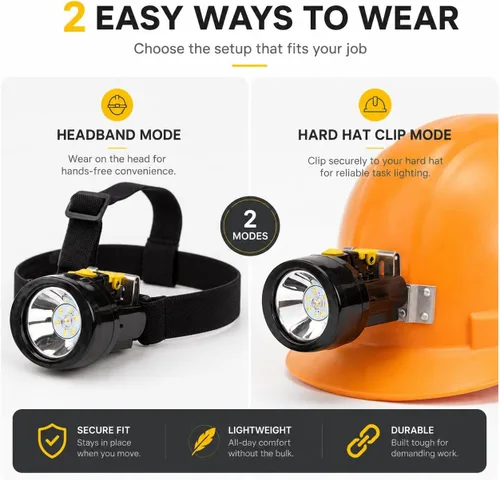 Miniatura 4 de Linterna frontal LED recargable, resistente al agua, a prueba de explosiones, casco de alta potencia con largo tiempo de funcionamiento para minería