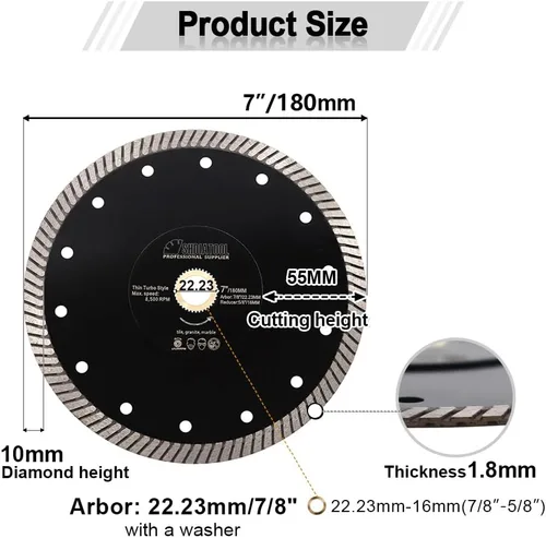 Miniatura 2 de SHDIATOOL Hoja de sierra turbo de diamante de 7 pulgadas, disco de corte súper delgado para azulejos de porcelana y cerámica, rueda de corte