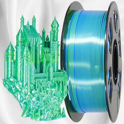 Miniatura 6 de MIKA3D Filamento PLA de seda 3D de coextrusión de doble color de 1 kg (2.2 lbs), azul zafiro brillante, verde lima, 2 colores en 1 material 3D, 1