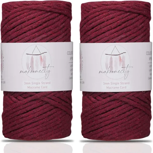 Miniatura 35 de Makromecity, Cordón de macramé de un solo hilo de 3 mm x 100 yardas (300 pies) Hilo de algodón rojo trenzado de 3 mm para arte y manualidades