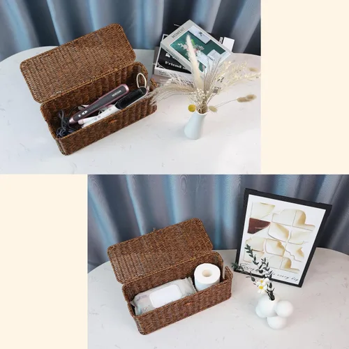 Miniatura 7 de BROWNLILY Caja de Gestión de Cables, Organizador de Cables Estilo Ratán para Escritorio, Ocultador de Cables, Cubiertas de Enchufes a Prueba