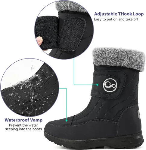 Miniatura 4 de Botas de nieve para mujer, zapatos de invierno con forro de piel cálida para mujer, botas de media pantorrilla, antideslizantes, impermeables
