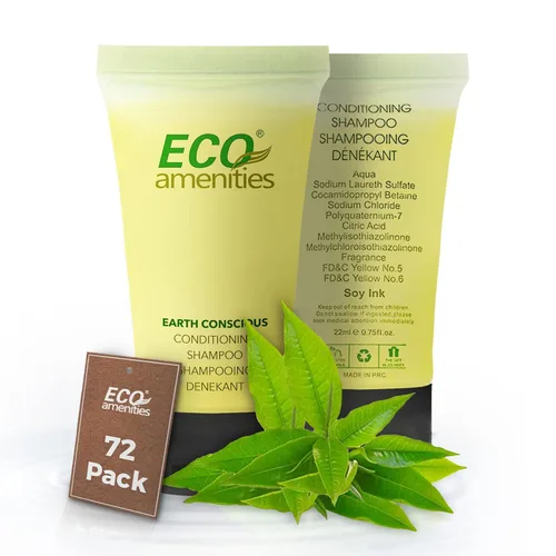 Miniatura 8 de 2 en 1 champú y acondicionador ECO Amenities, tubo transparente con tapa, envuelto individualmente de 1.1 onzas, 72 tubos por caja