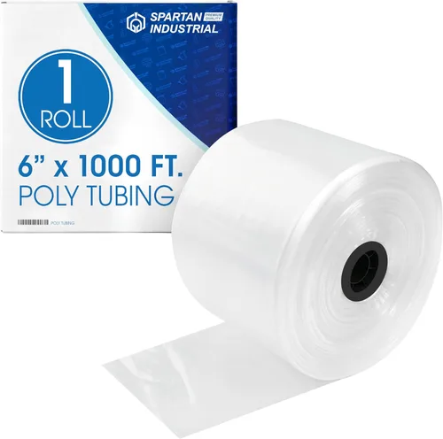 Spartan Industrial Mini rollo de tubo plano de polietileno LDPE transparente de 6 pulgadas de ancho, 6 pulgadas de ancho x 1000 pies de largo, 2 mil
