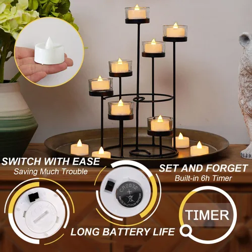 Miniatura 2 de BEICHI Paquete de 12 Velas de Té con Temporizador, Velas LED con Temporizador Operadas a Batería, Velas de Té Sin Llama con Temporizador de 6 Horas