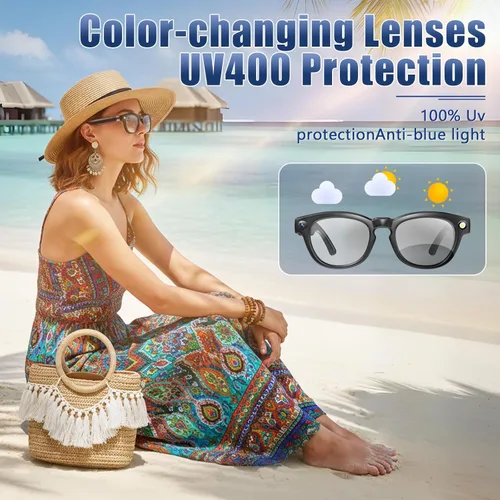 Miniatura 4 de Anteojos inteligentes AI mejorados con cámara de 8MP HD1080P, anteojos de video con cámara y audio - Anteojos de grabación de video con audio