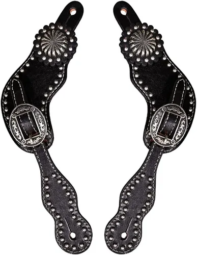 Miniatura 5 de HILASON Correas de cuero occidentales Espuelas talladas con brillo de diamante