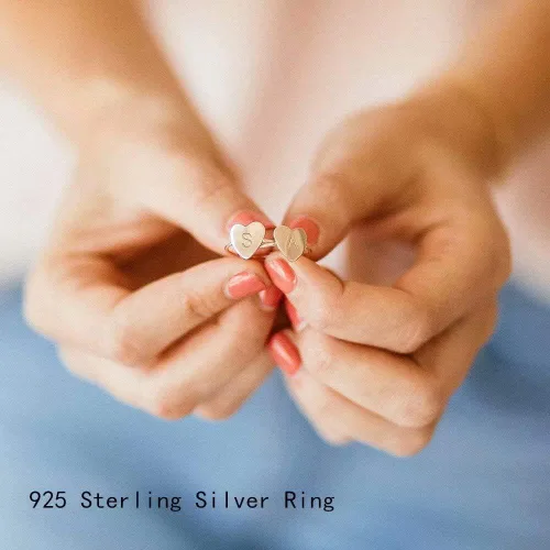 Miniatura 5 de Memorjew 925 Sterling Silver Rings for Girls Women, Dainty Initial Heart Ring Stacking Ring for Women Girls Jewelry Gifts