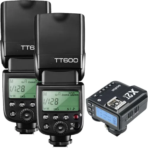 Godox 2 unids TT600 HSS 1/8000S 2.4G inalámbrico GN60 Flash Speedlite incorporado Godox X receptor con transmisor de disparo X2T-N compatible con