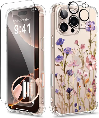 Miniatura 174 de GVIEWIN - Funda floral para iPhone 14 de 6.1 pulgadas, protector de pantalla + protector de lente de cámara, no se amarillenta, a prueba de golpes