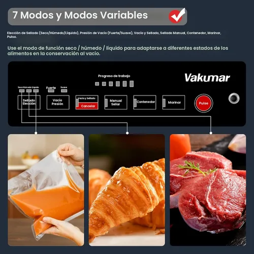 Miniatura 2 de Vakumar Máquina selladora al vacío, 90 Kpa Líquidos de Alimentos Líquidos Selladora al Vacío Máquina de Conservación Modos Seco/Humedad/Líquido, Luz