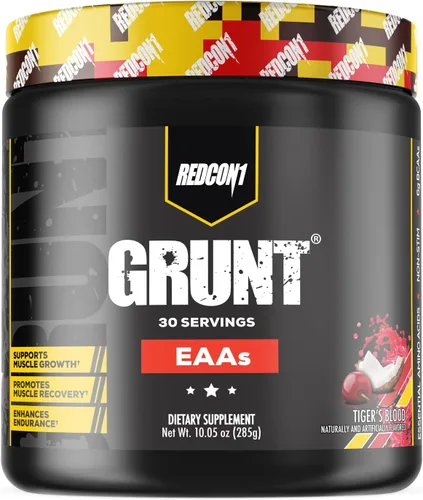REDCON1 Grunt EAAs, Tiger's Blood - Polvo de aminoácidos esenciales sin azúcar, apto para dieta cetogénica, polvo posentrenamiento que contiene 9