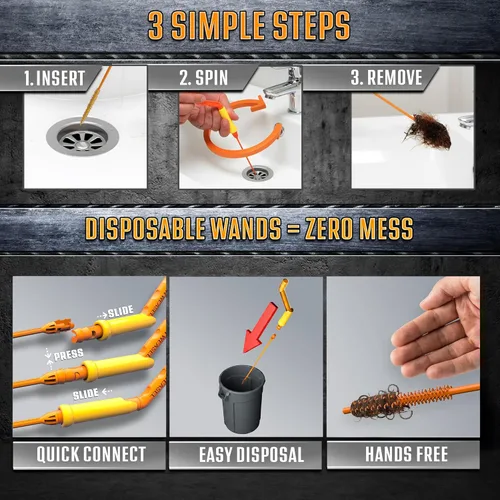 Miniatura 3 de FlexiSnake Pro Drain Weasel - Limpiador de serpientes para fregadero con nueva punta moldeada, 18 pulgadas, herramienta para eliminar obstrucciones
