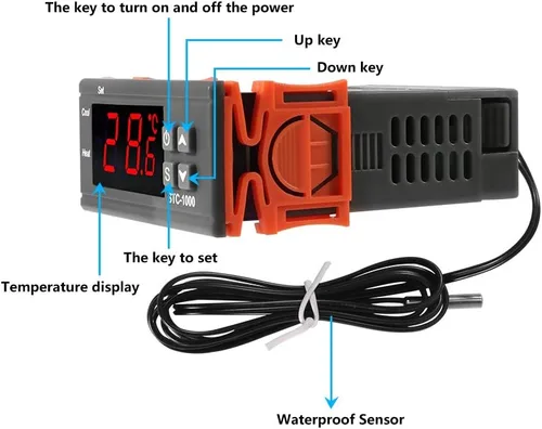 Miniatura 4 de Dorhea Controlador de temperatura LCD digital 10A DC 24V Termostato STC-1000 3.3 ft Sensor NTC Termostato Regulador Calentador Enfriador 2 Salida
