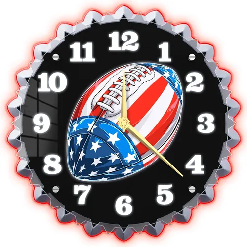 Miniatura 8 de Reloj de pared de béisbol, reloj de pared de neón de 12 pulgadas, bandera estadounidense y gráficos de béisbol, impresionante efecto de brillo 3D