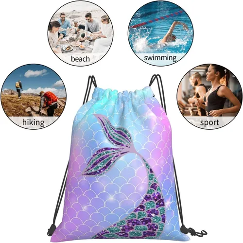 Miniatura 6 de BWBFVPW Mochila con cordón de dinosaurio para niños, mochila de viaje, Sirena, Classic