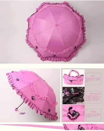 Miniatura 11 de Honeystore Paraguas plegable a prueba de rayos ultravioleta Princess Lace Parasol con cúpula anti-UV