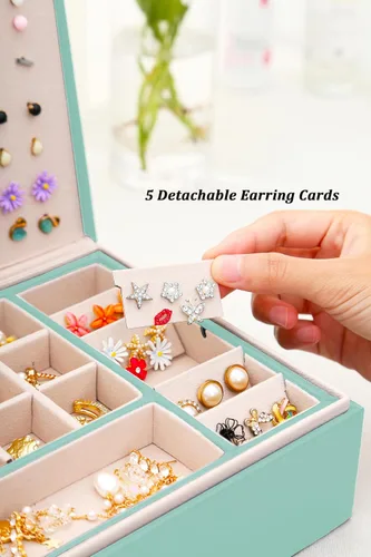 Miniatura 148 de Joyero de pendientes para mujeres y niñas, organizador de aretes de 5 capas, caja organizadora de joyas blanca con candado, collares y aretes