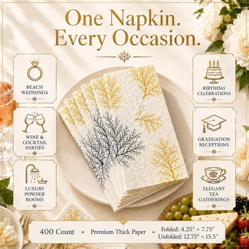 Miniatura 2 de 100 servilletas doradas para fanáticos del mar, toallas de mano de papel para baño, playa, boda, fiesta náutica, suministros de decoración de mesa