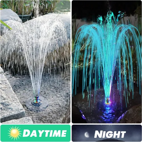 Miniatura 3 de Jutai Fuente eléctrica flotante de estanque luces LED coloridas, sistema de filtro integrado, bomba de fuente de cascada, cable de alimentación