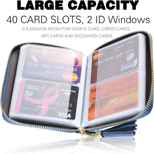 Miniatura 3 de Easyoulife Billetera Tarjetero de Tarjetas de Crédito para Mujer con Cremallera de Cuero Estuche para Tarjetas con Bloqueo RFID, Azul oscuro, medio