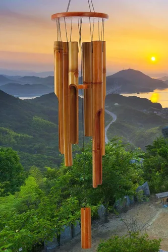 Miniatura 7 de Campanas de viento de bambú para exteriores, Campanas de viento de madera con melodía de tono profundo, Campana de viento Zen clásica de 30