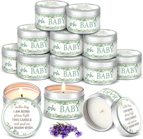 Miniatura 10 de Funtery 12 velas de fiesta de baby shower para invitados, velas perfumadas de lavanda, velas rústicas para revelación de género (brotes)