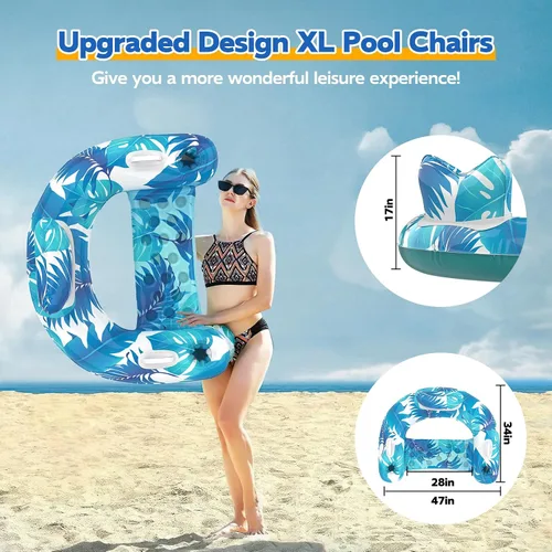 Miniatura 4 de KEUCL Flotadores de piscina, paquete de 3 sillas inflables para piscina con portavasos y asas, flotadores de piscina para adultos y niños, perfectos