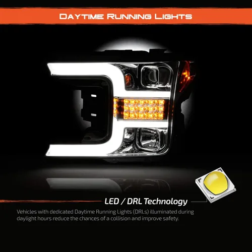 Miniatura 3 de AKKON - Compatible con camioneta Ford F150 2018-2020 [tipo halógeno] Proyector de faros delanteros cromados con par de señal secuencial LED Carcasa