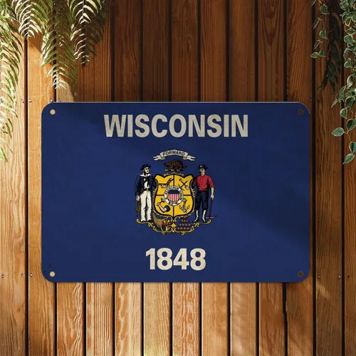 Miniatura 2 de Letrero de metal de Wisconsin, bandera del estado de Wisconsin, letrero de metal para hogar, estado, país, ciudad, recuerdo, arte de pared, póster