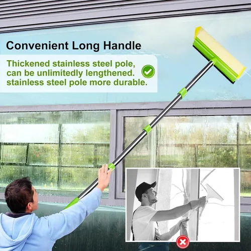 Miniatura 5 de Escobilla de escobilla de ventana para limpieza de ventanas, limpiador de ventanas 2 en 1 con mango de 58 pulgadas de largo, kit de lavado