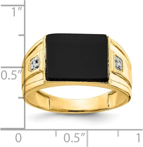Miniatura 5 de Anillo de oro amarillo macizo de 14 quilates para hombre de ónix y diamantes