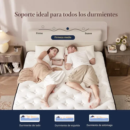 Miniatura 5 de Colchón HELFIM® tamaño matrimonial de 10 pulgadas - Colchón ergonómico de firmeza media con resortes en bolsillos de zonas híbridas y espuma