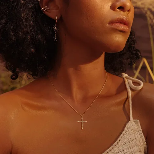Miniatura 157 de Fettero - Collar con dije de cruz de fe, chapado en oro de 14 K, cadena fina, minimalista, simple, pequeña, para oración, regalo de joyería religiosa