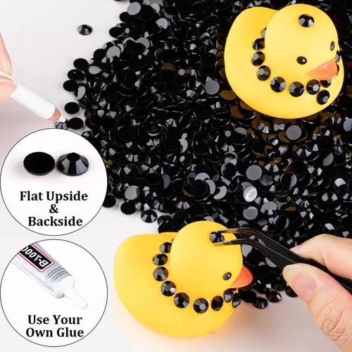 Miniatura 5 de 15000 diamantes de imitación de resina de 0.079 pulgadas a granel, diamantes de imitación de gelatina redondos negros con parte trasera plana, gemas